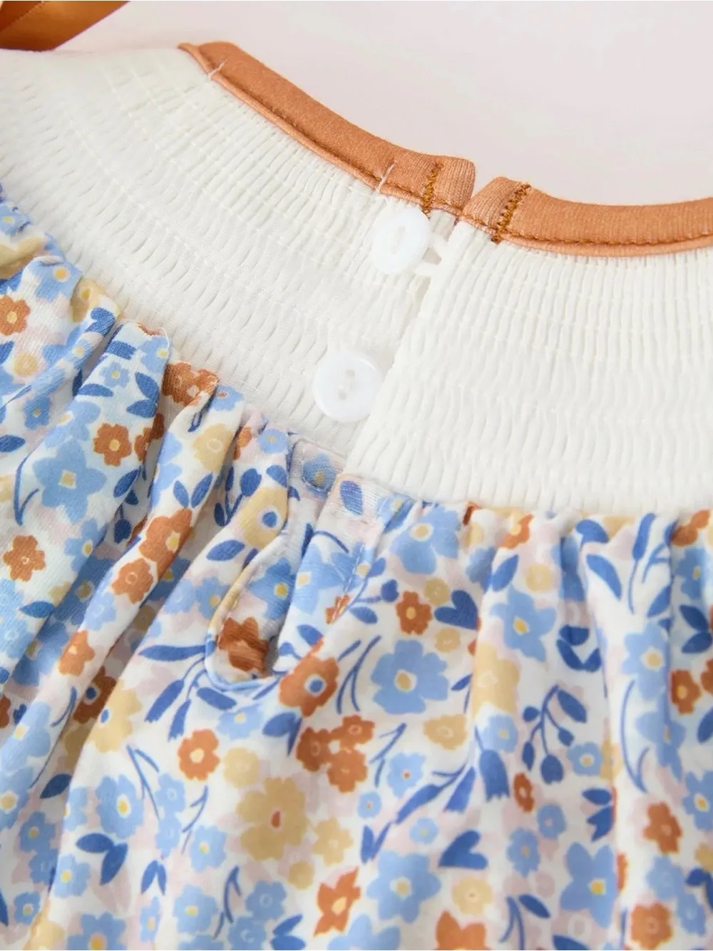 Girls Floral Smocked Matching Set in Blue and Orange